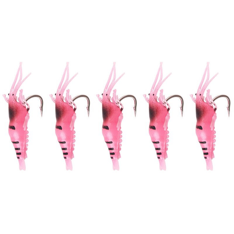 luminoso Gambero silicone artificiale esca simulazione morbido gambero con ganci carpa traballante per pesca affrontare/adescare/Accessori mare: 5pezzi  rosa