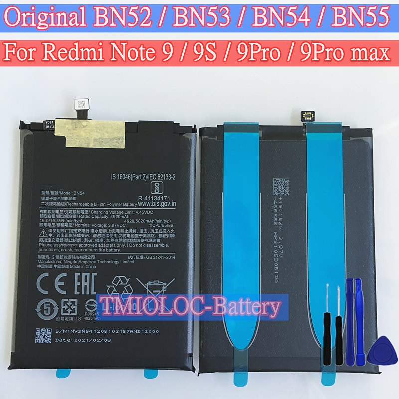 Real Original 5020mAh BN52 BN53 BN54 BN55 Battery For Xiaomi Redmi Note 9 9s 9pro Max 9 Pro Max + Tools