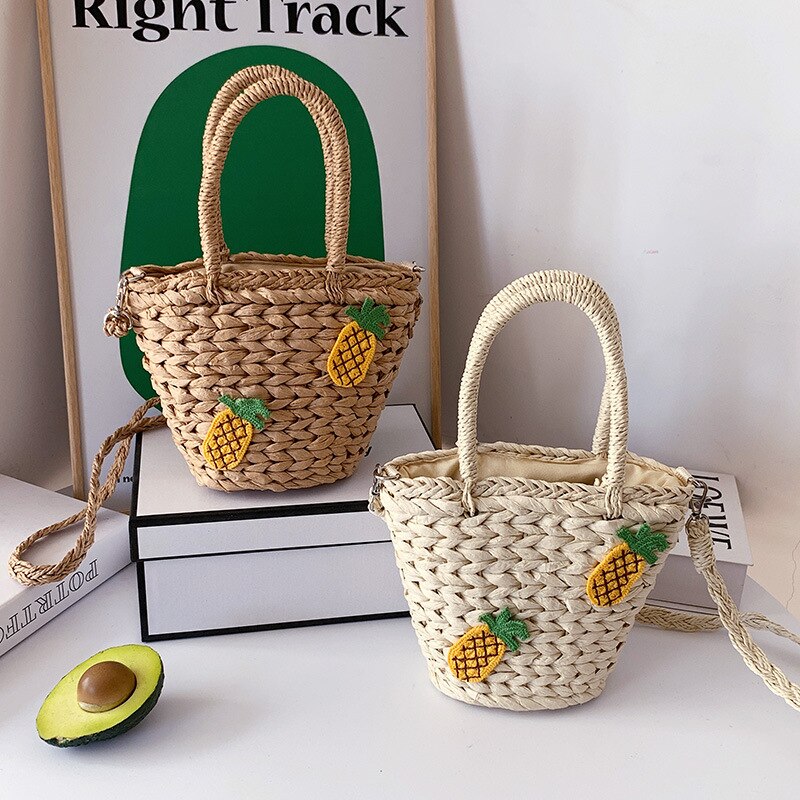 Bolso de hombro bohemio de ratán para mujer, bolsa de playa Kawaii de piña, bandolera práctica, 2022