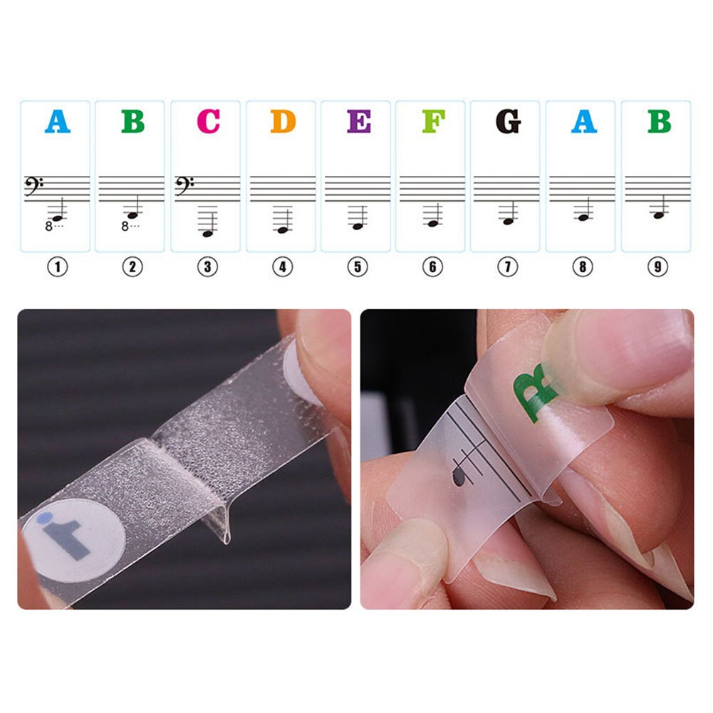 33/49/54/61/88 color Transparent Piano Keyboard Stickers Electronic Keyboard Key Piano Stave Note Sticker Symbol for White Keys
