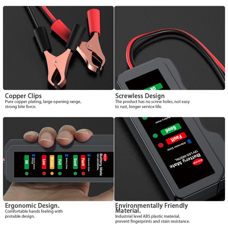 Digital 12V Battery Tester Six LED Display Alternator Electronic Load Test Car Truck Motorcycle Junk Cell Test Tool Instruments