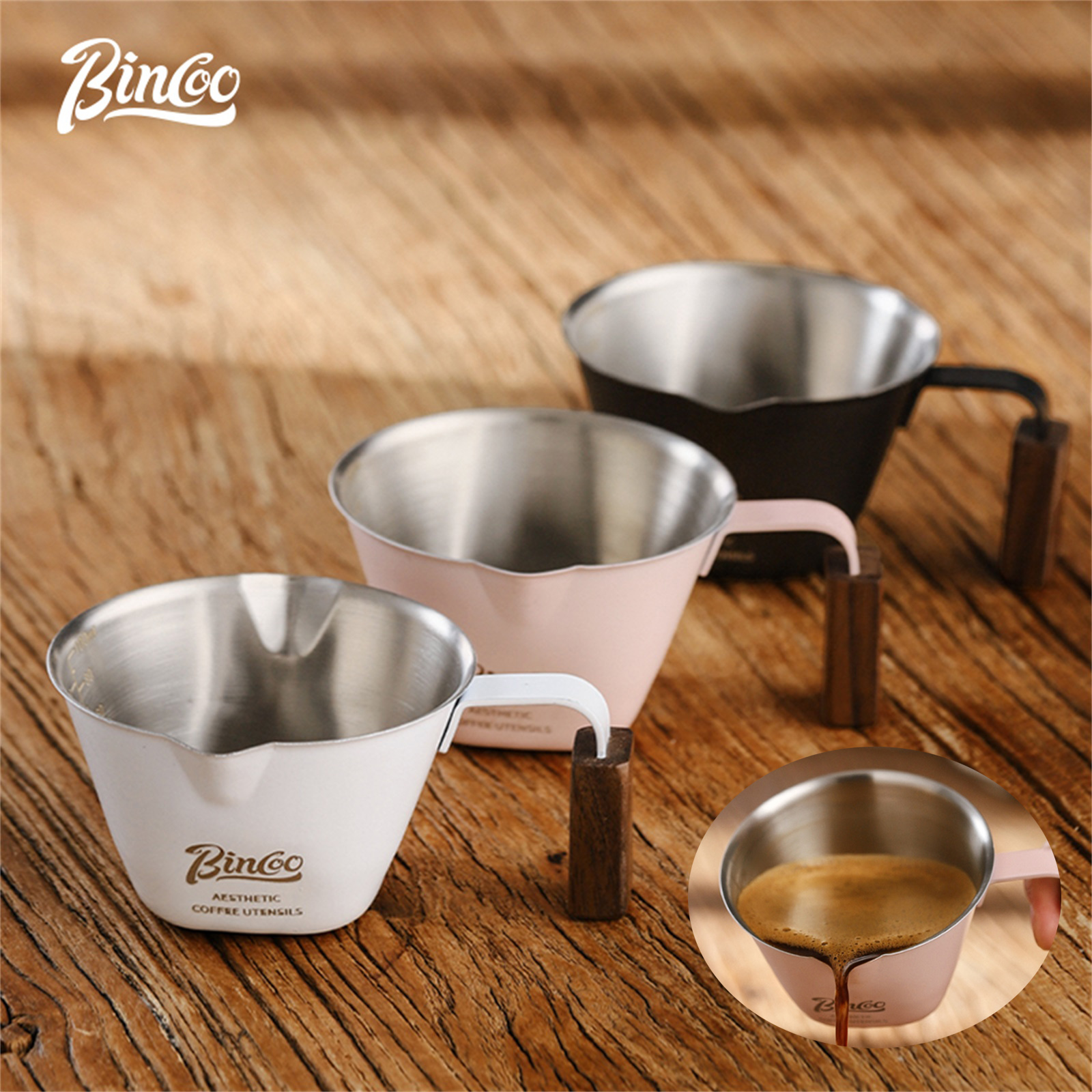Taza medidora de café expreso con mango de escala, taza medidora de café de acero inoxidable, accesorio medidor de cocina para el hogar