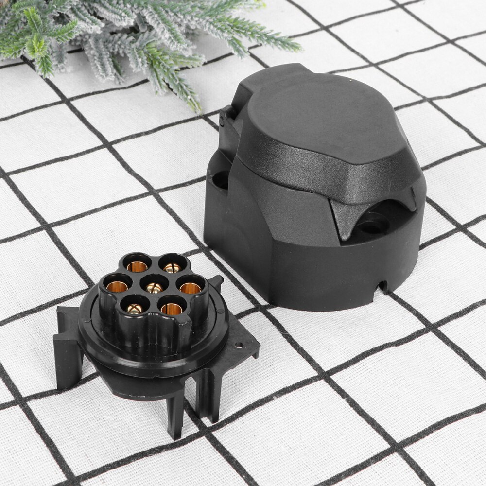 Round Hole Trailer Plug 7-Way Boat Truck Trailer Connector Plug Socket Bracket Set Kit Truck Trailer Connector