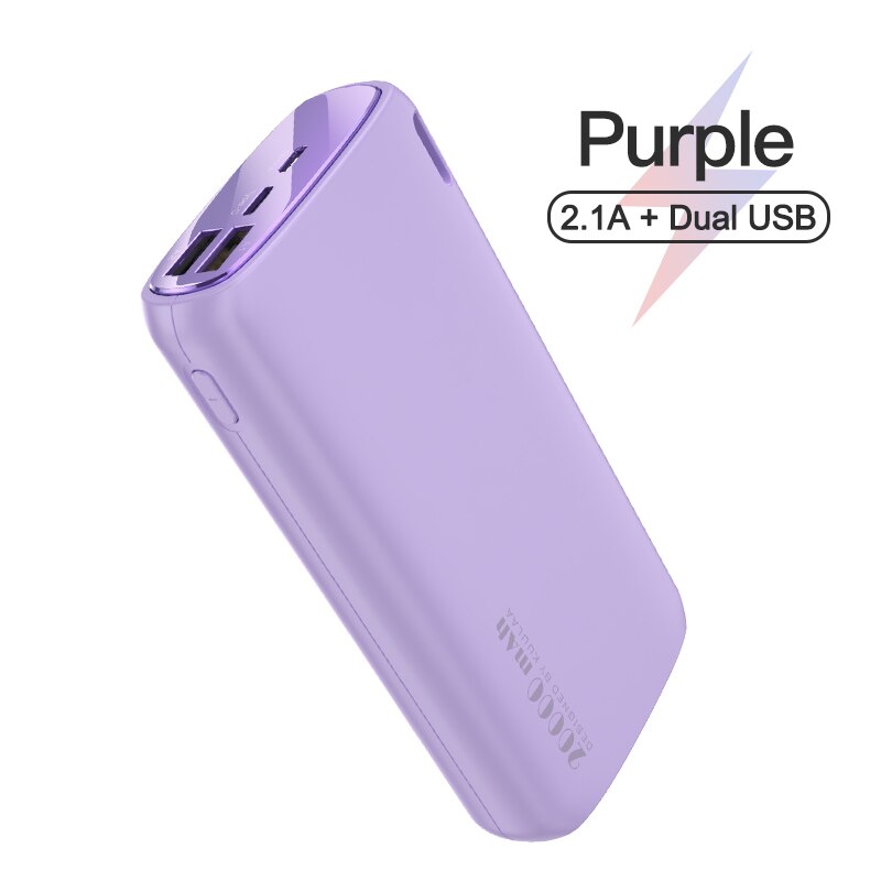 KUULAA – Chargeur externe de batterie de téléphone 20000 mAh pour Xiaomi Mi, powerbank portatif: 2.1A Purple