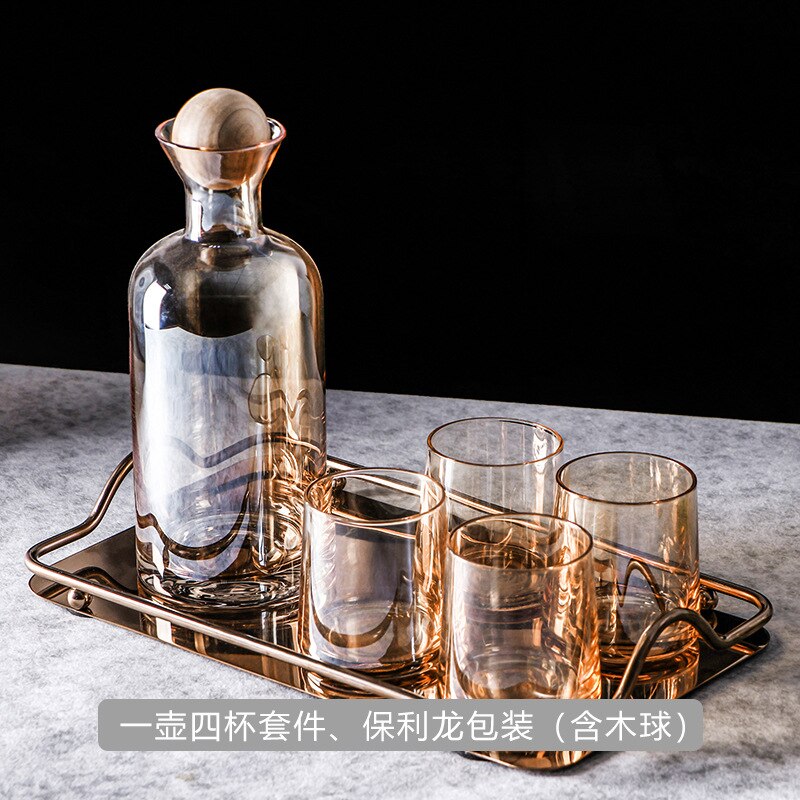 Glazen Karaf Water Pitcher Met Houten Deksel Koude Dranken Thee Kruik Huishoudelijke Drinkware Helder Water Fles: as picture3