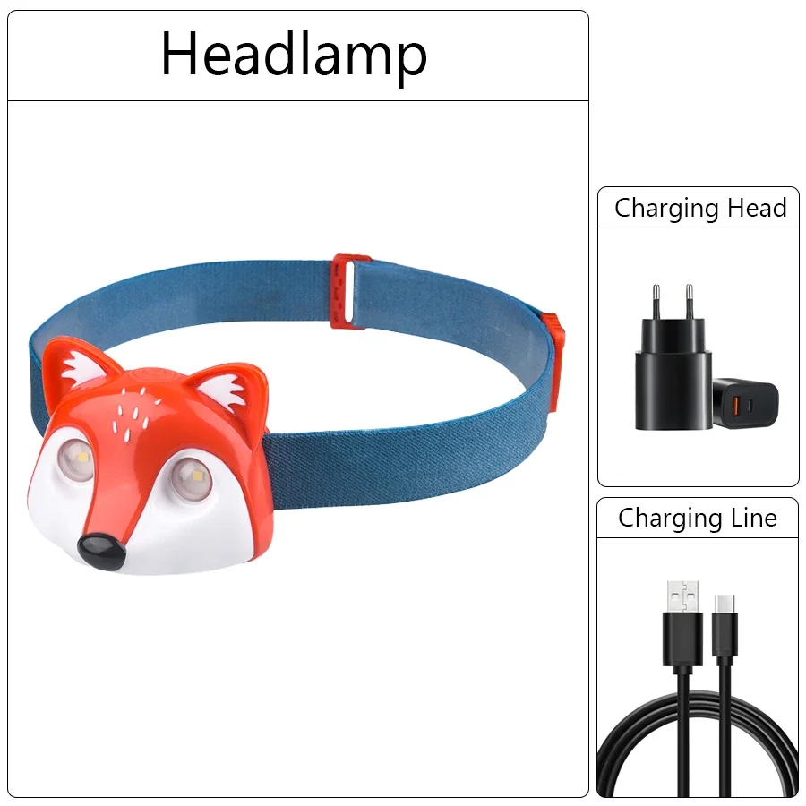 Cute Animal Headlamps Kid Running Riding Light USB Charging with Children Headlight Kids Flashlight Cartoon Animal Lantern: green