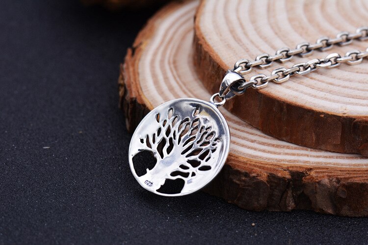 Ketting met 100% 925 zilveren levensboomhangers, ketting met 925 sterling zilveren levensdriehangers en geluksamulet