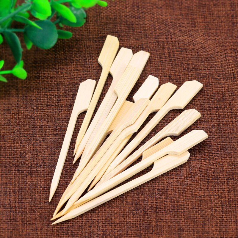 100-200pcs 9cm 3.5in Natural Bamboo Paddle Pick Flat Wood Skewer Fruit Food Picker Cocktail Paddle Bar Barbecue Party Supplies