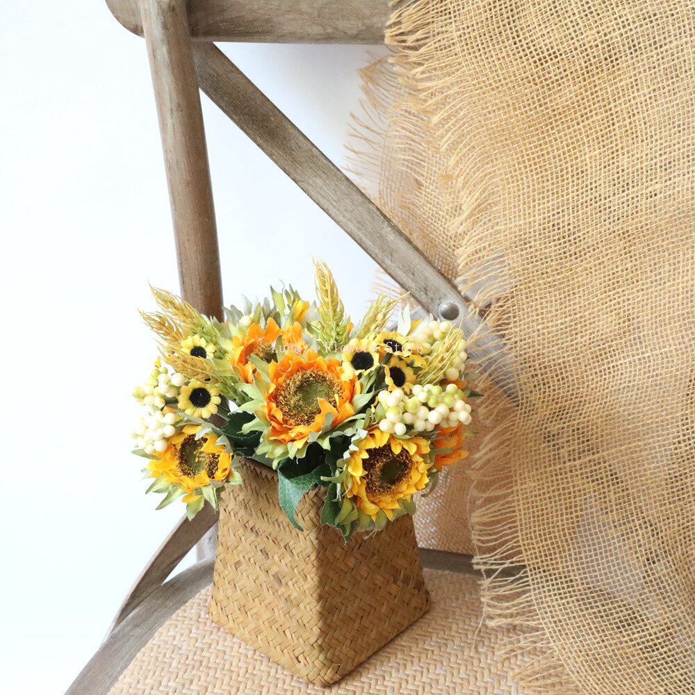 27CM Beautiful Sunflower Bouquet Silk Flower Artificial Flower Home Garden Party Wedding Decoration DIY