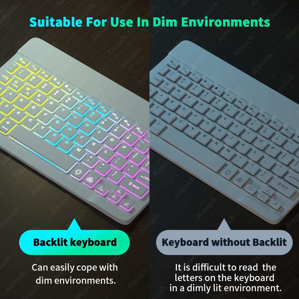 Trådløst bluetooth-tastatur til nettbrett, mobiltelefon, vinduer, android, ios, nettbretttastatur, ultralett, slankt, bakgrunnsbelyst ipad-tastatur