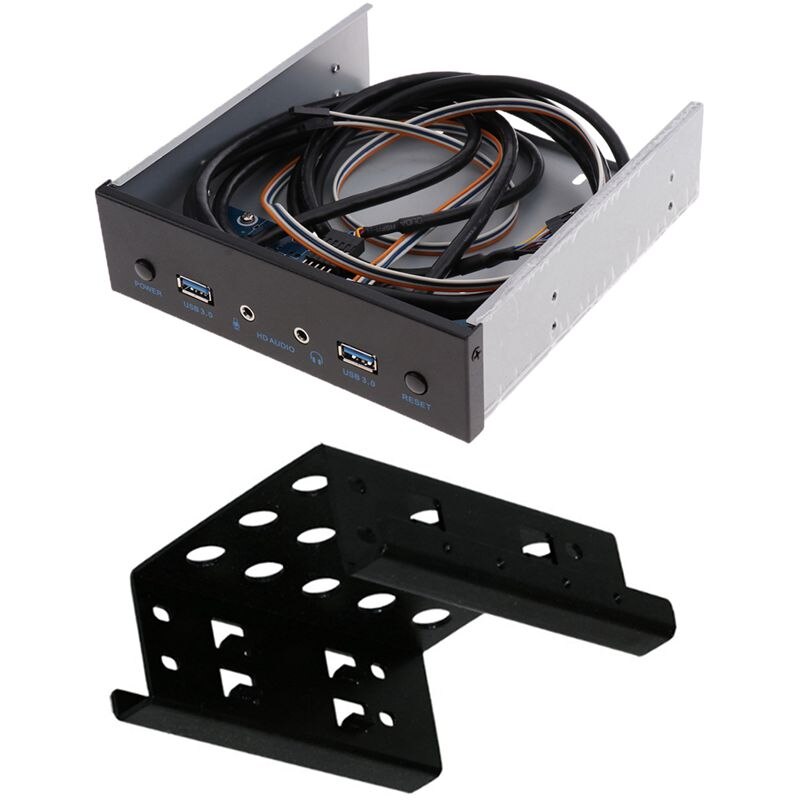 USB 3.0 2 Port Optical Drive Front Panel Expansion with 2-Bay 3.5 Inch to 2.5 Inch Hard Drive Caddy Mobile Holder