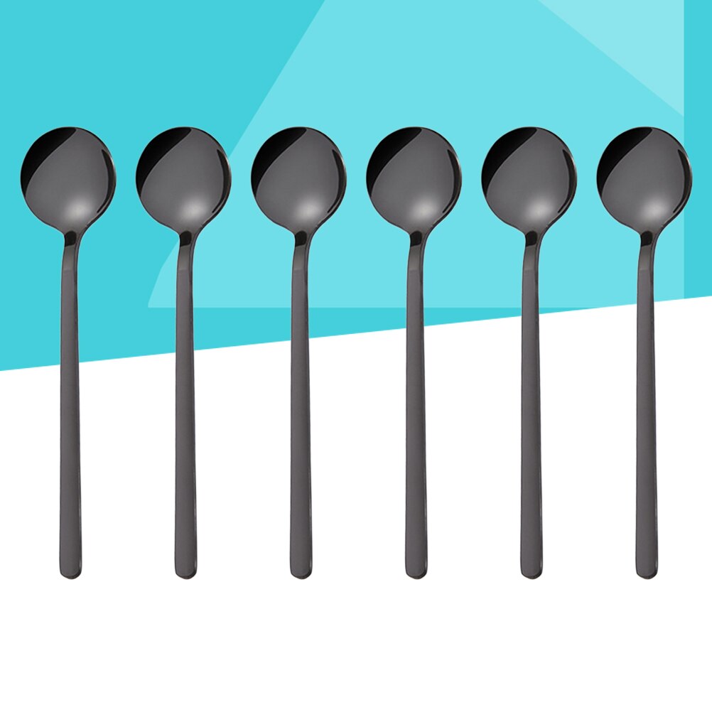 6 Pcs 13CM Spoons Stainless Steel Round Teaspoons Stirring Spoons for Sugar Coffee Dessert