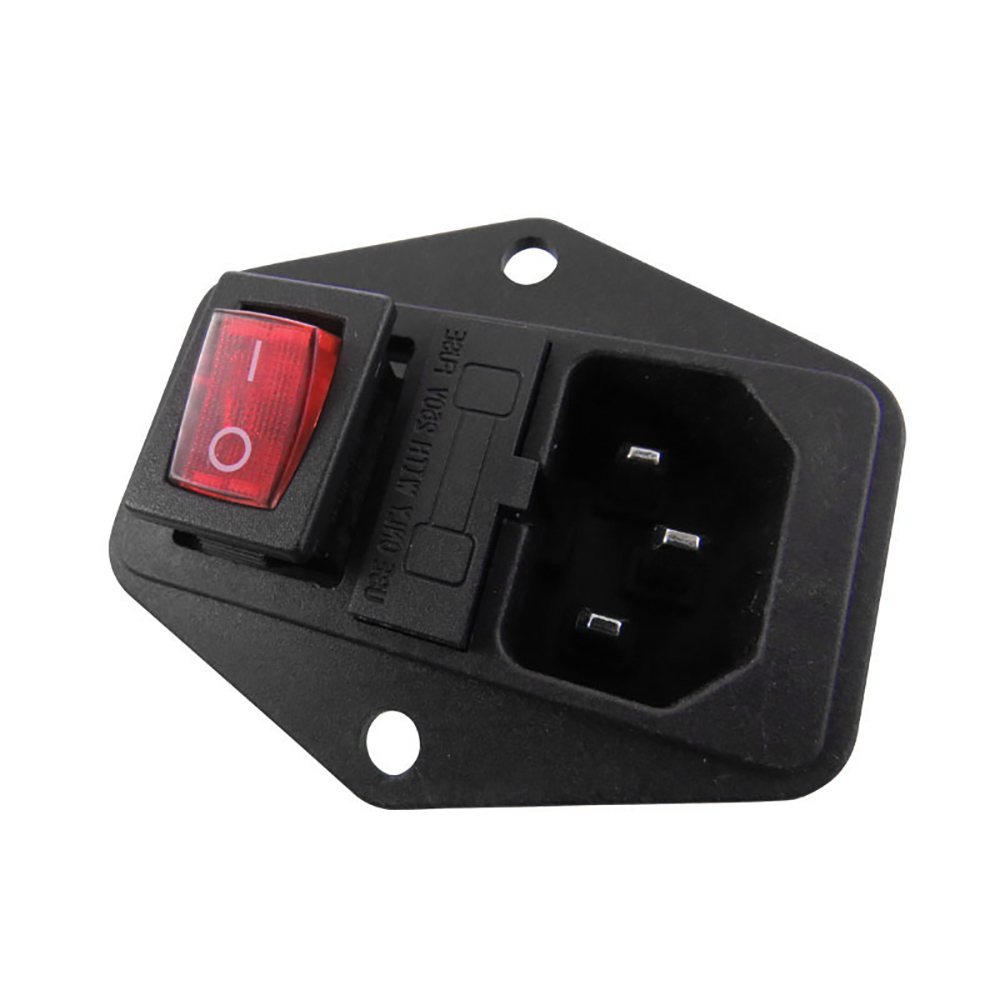 10A 250V AC Computer Apparatus 1Pcs 3 Pin Male Safe Power Socket Red LED Switch Copper Inlet Connector Plug