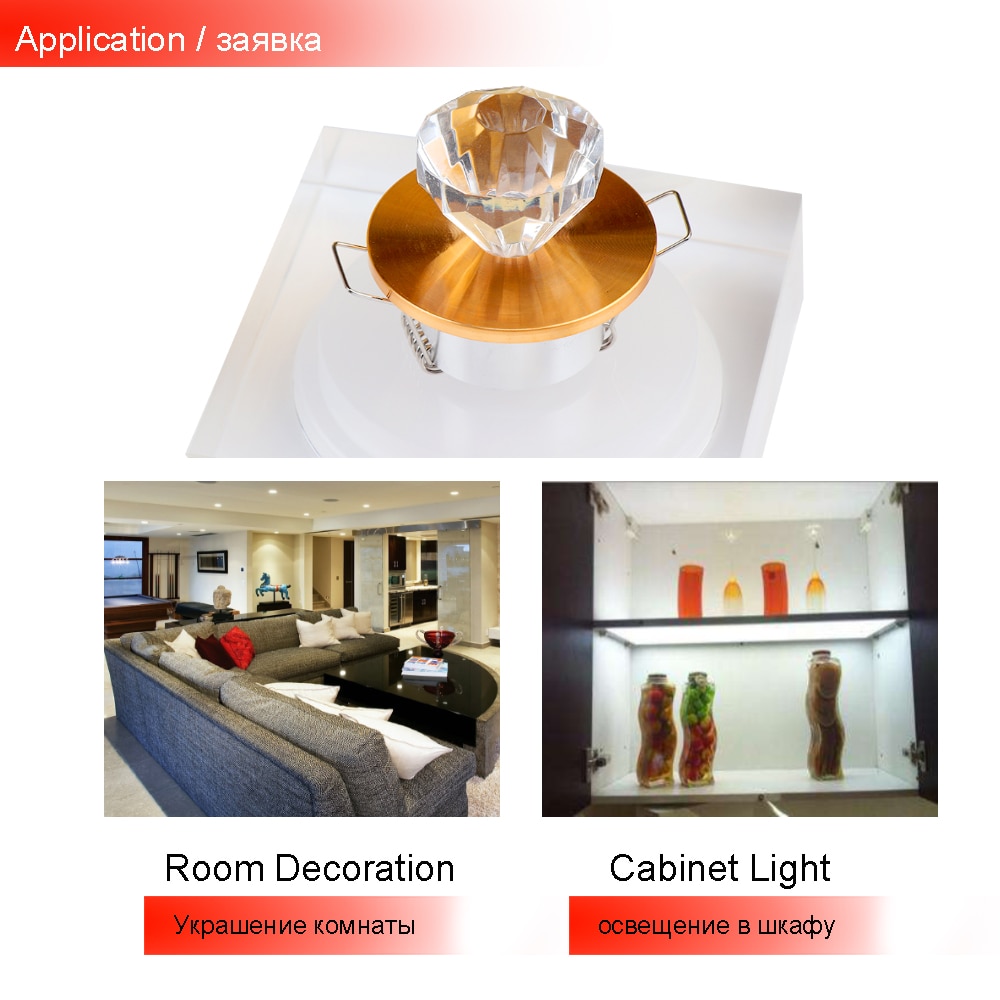 5PCS Luxurious LED Spotlight Mini Led Spot Light Cabinet Lamp Bulb 3W Diamond Ceiling Down Lighting AC85-265V Gold Aluminum JQ