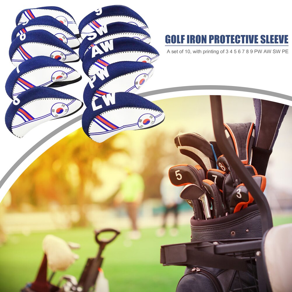 10 pièces/ensemble exquis corée drapeau impression Golf Club fer tête couvre protecteur Golf tête couverture ensembles fer Club tête couverture accessoires