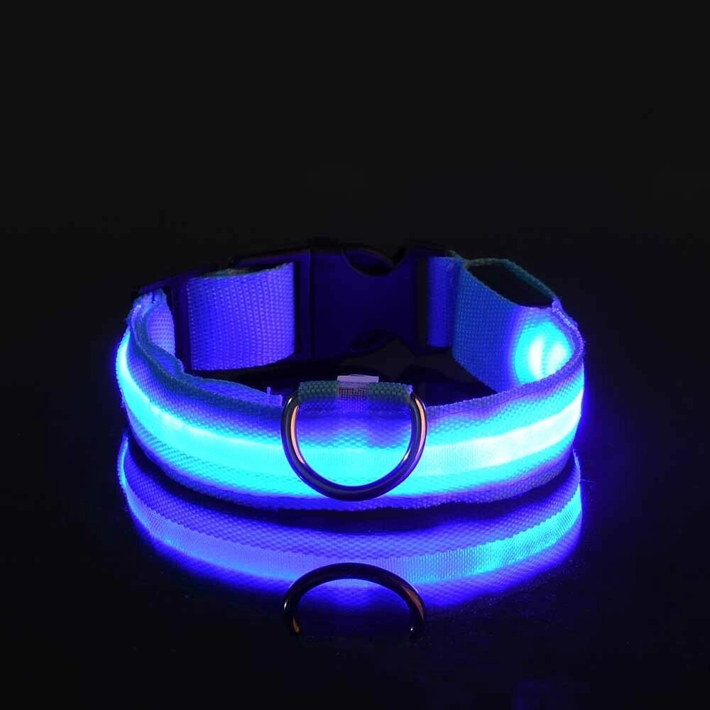 Nylon LED Nacht Sicherheit blinkende glühen in das dunkel Hundeleine Hunde leuchtende fluoreszierende Haustier Hundehalsband: L / Blau