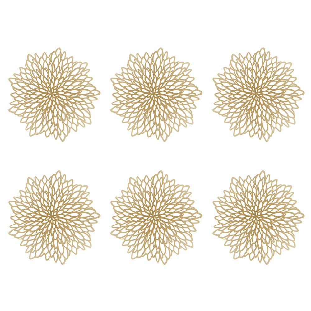 Placemats sett  av 6 bord løper pvc placemat sklisikre vaskbare saken varmebestandig kjøkken bordmatter til spisebord: 6 stk gullblomst