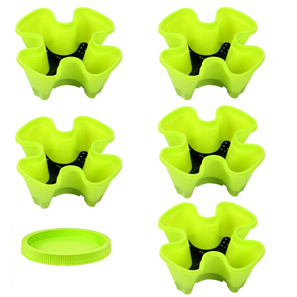 5Pcs Dimensionale Drie-Bloemblaadje Bloempot Aardbei Bekken Multi-layer Bovenop Teelt Pot Groente Fruit Planten Pot: green