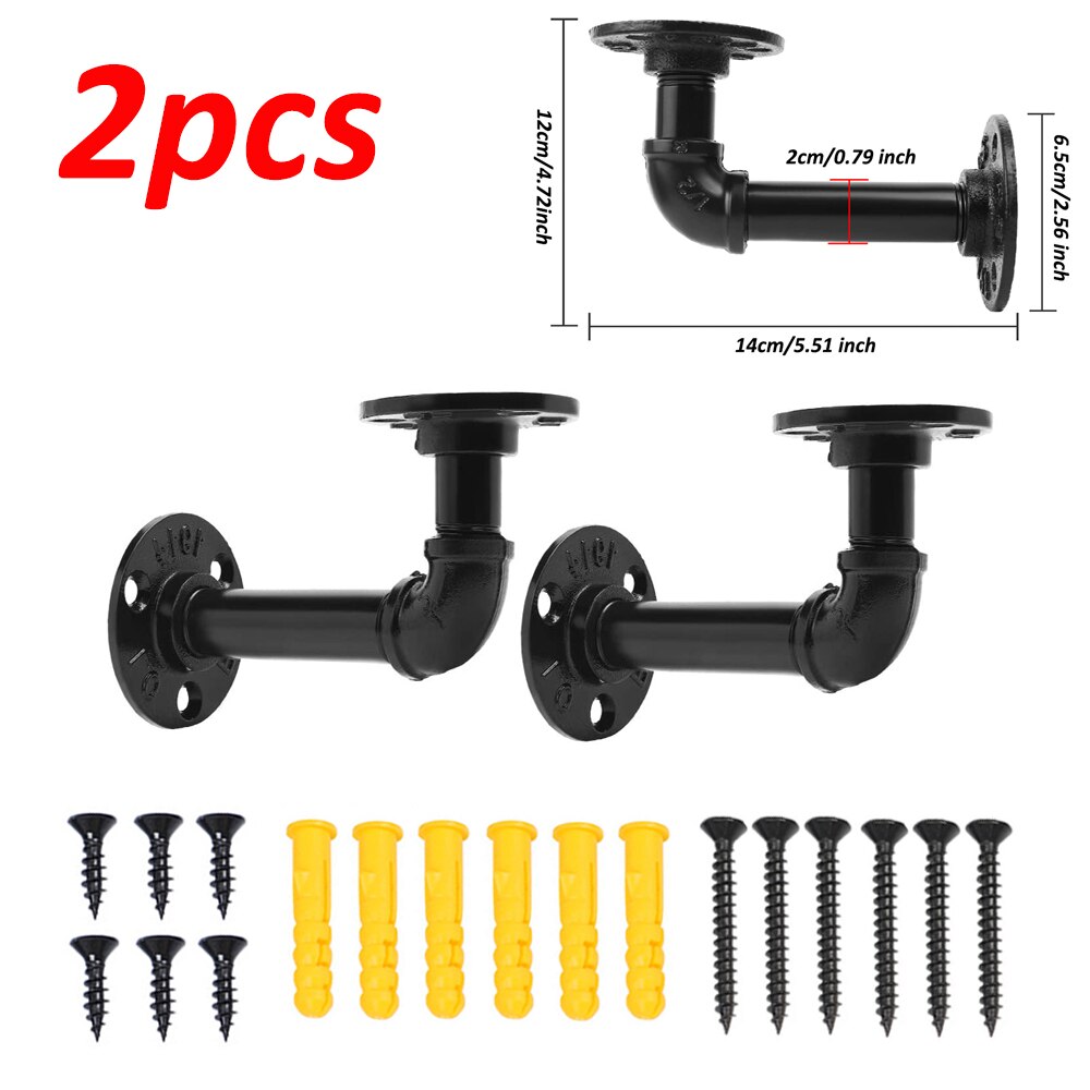 90 Graden Bocht Dubbele Flenzen Industriële Ijzeren Pijp Plank Beugels Rustieke Pijp Beugel Black Metal Wandmontage Vintage Meubels: 2pcs 12cm x 14cm
