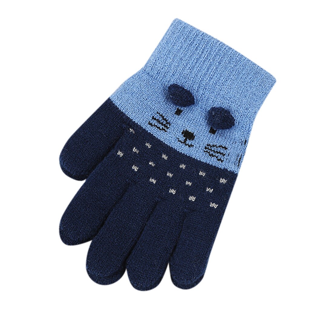 3-7Jahre freundlicher Winter Katze Druck Handschuhe freundlicher freundlicher Jungen Mädchen Winter Niedlichen Karikatur Ebene Warme Gestrickte Handschuhe Перчатки Хлопковые