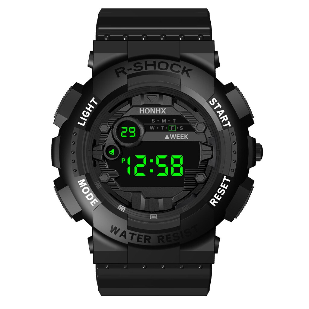 Honhx Luxe Heren Digitale Led Horloge Mode Chronos Countdown Horloge Datum Sport Mannen Outdoor Elektronische Horloge: Black