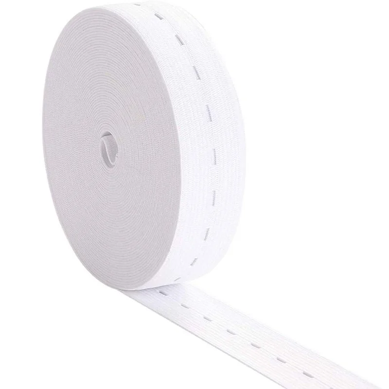 Bandas elásticas con ojales de 2/5M, banda de costura elástica con parte posterior plana de 15/20/25mm, carrete de punto, cinturón de cordón elástico para pantalones DIY, pretina: Blanco / 25 mm / 1 mes