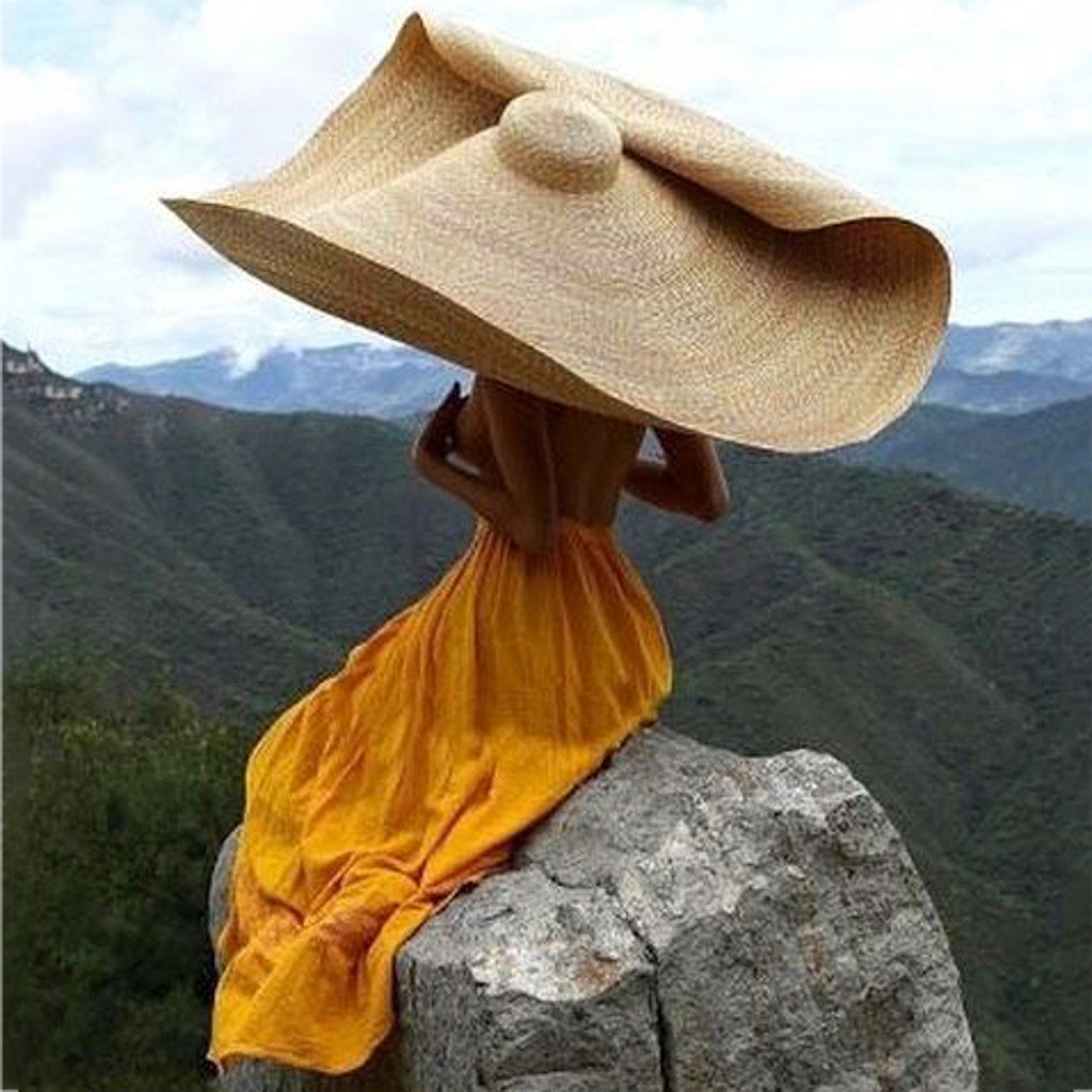Large Sun Hat Beach Anti-UV Sun Protection Foldable Straw Cap Cover Mesh Breathable