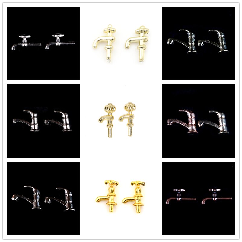 2PCS 1:12 Miniature Metal/Plastics Water Tap Faucet Dollhouse Bathroom Accessories Dollhouse Miniature Faucet 10 styles