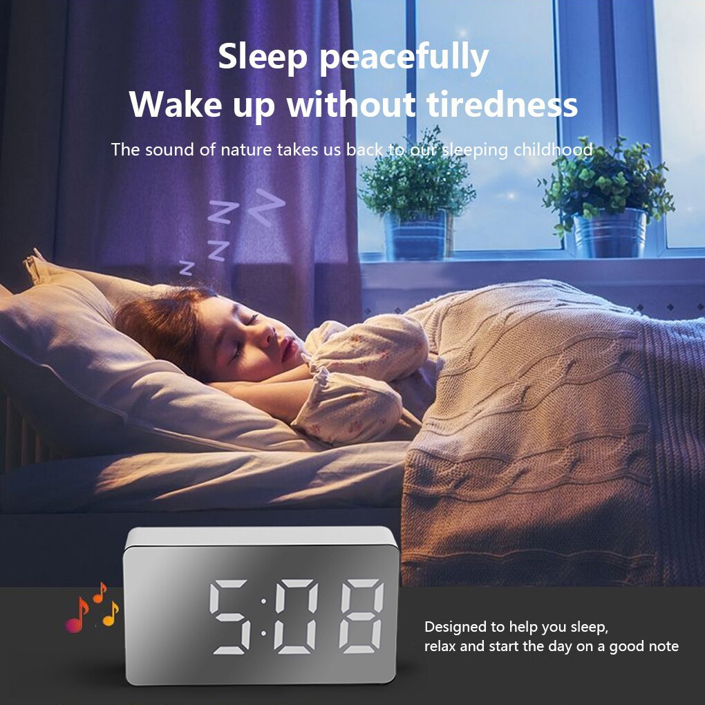 Led Spiegel Digitale Klok Usb Oplaadbare Desktop Temperatuur Alarm Elektronische Wakker Klokken Woonkamer Slaapkamer