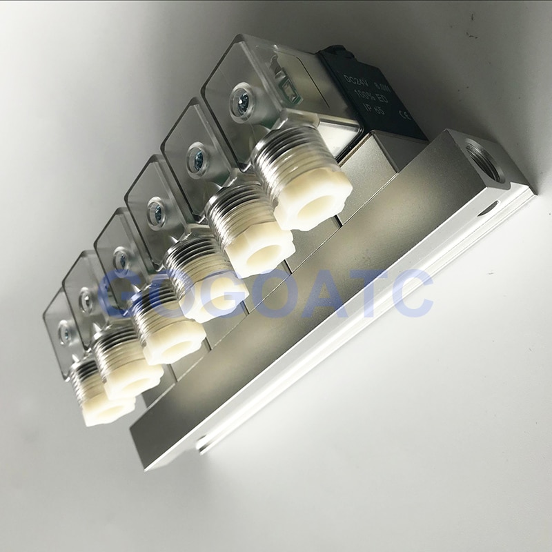 2 way valve 6W Pneumatic Aluminium solenoid valve sets 2V025-06/08 Port 1/8 1/4 BSP pushfit fittings 6mm electric valve manifold