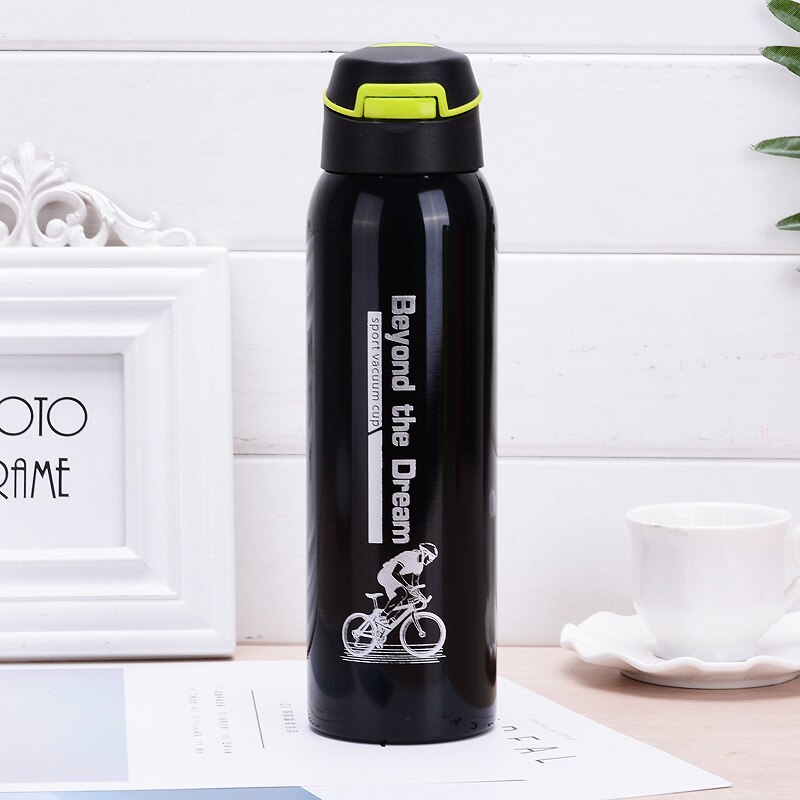 500ML Sport thermos water bottle Thermo Mug Stainless Steel Vacuum Flask mug with straw Insulation Cup Thermoses tthermal bottl: black