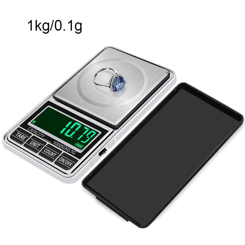 Mini Jewelry Scale USB Charging Pocket Digital Scale 100g/200g/300g/500g 0.1/0.01g Precision Electronic Balance LCD Weight Scale: 1kg-0.1g