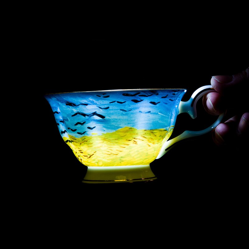 Juegos de té exquisitos pintados, tazas y platos de café Van Gogh, cerámica y negocios
