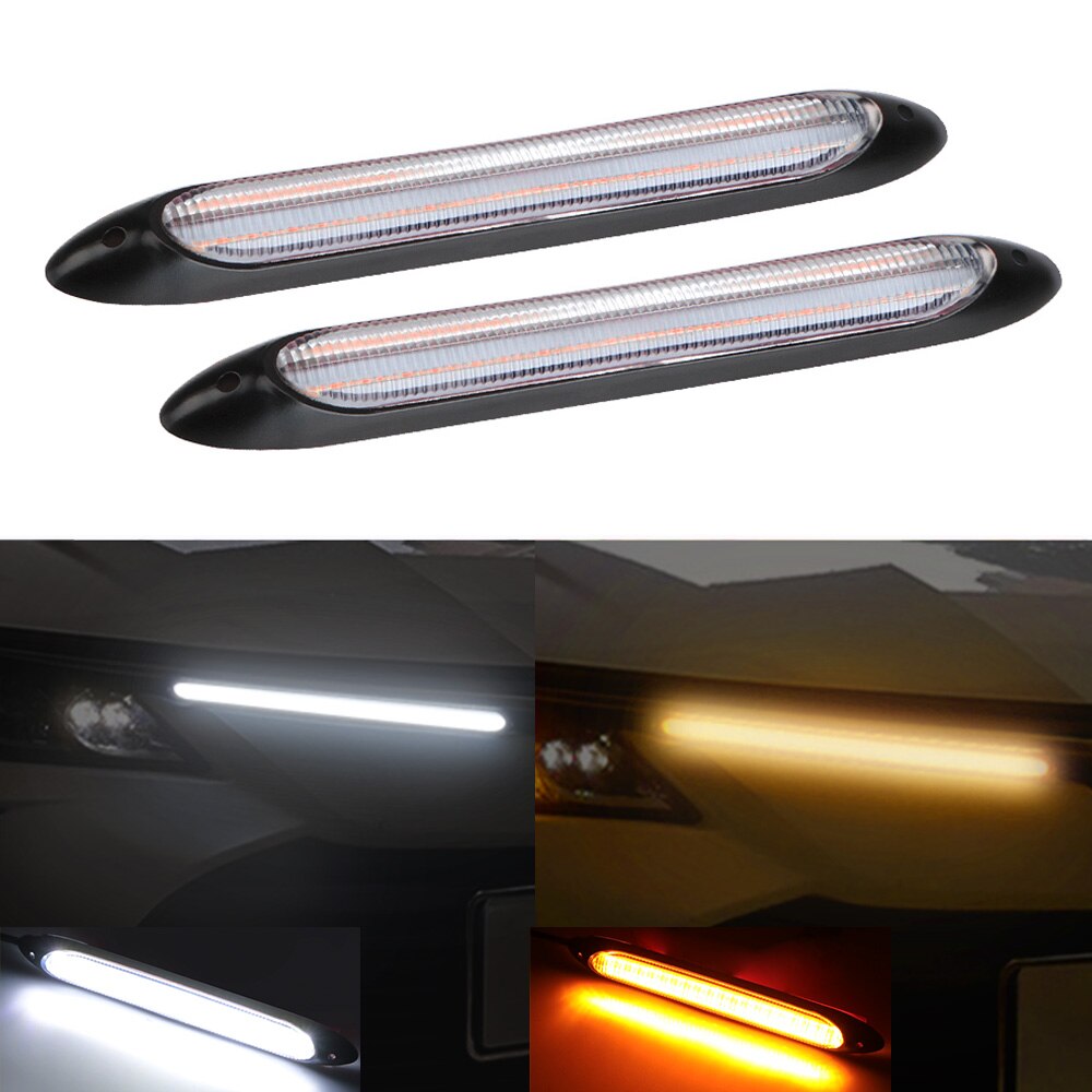 2 Pcs Universal LED Car DRL Daytime Running Lights Waterproof Car Headlight Streamer Strip Turn Signal Yellow Flow Day Light