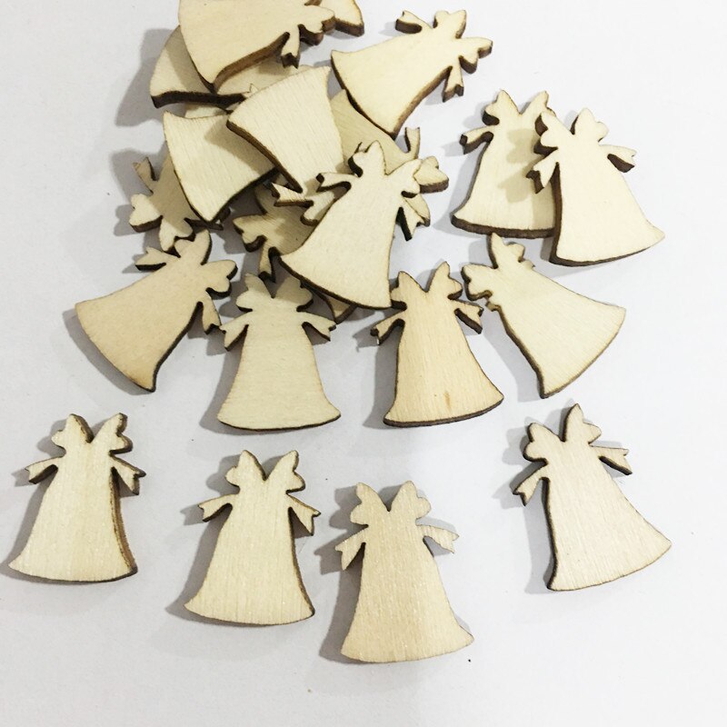 50pcs Natural Wood Christmas Ornaments Pendant Hanging Reindeer Tree Snowflakes Xmas Year Decor Home Decoration 62854: B