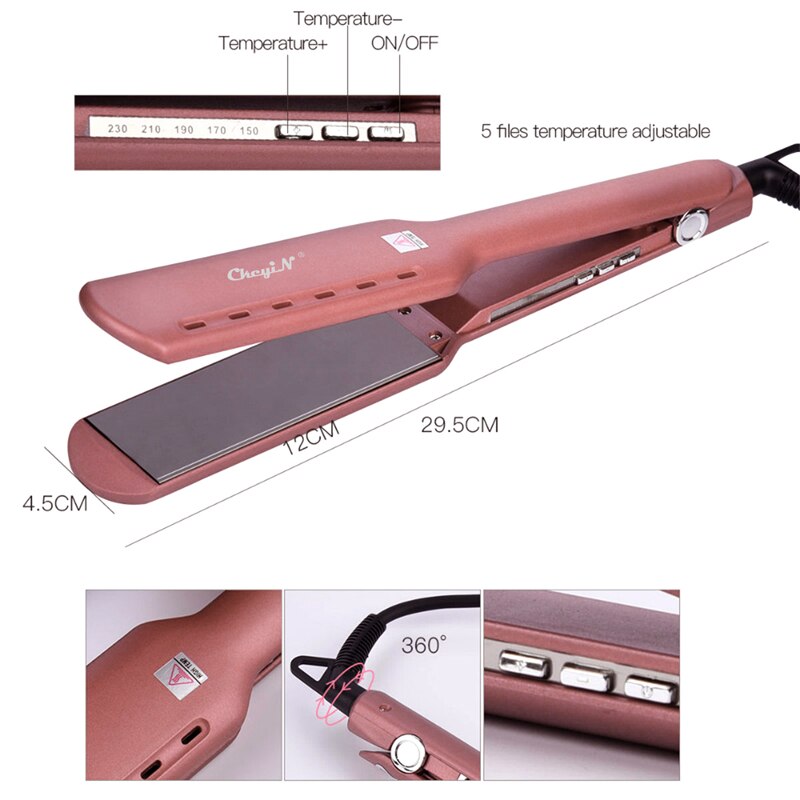 Hair Straightener Flat Iron Temperature Control Wide Iron Fast Heating Titanium Alloy Straightening Plate Wet Dry