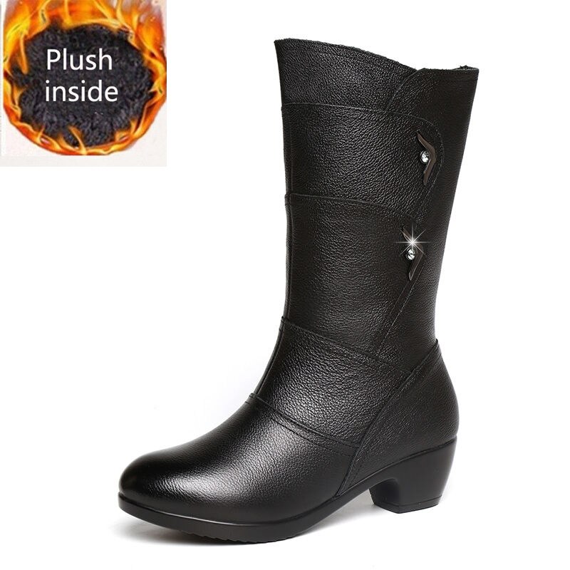 Botas de tacón grueso para mujer, zapatos de algodón con cremallera, cálidos, para otoño e invierno,: black with plush / 40