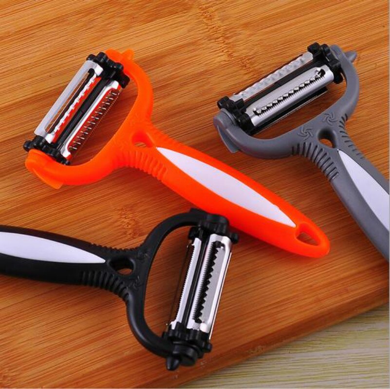 Multifuncional 360 grados Papa giratorio pelador cortador de verduras fruta melón cepillador rallador, utensilios de cocina con 3 cuchillas