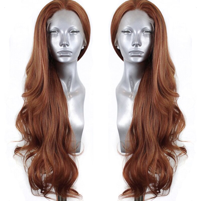 Perruque Lace Front Wig synthétique Body Wave longue brune, perruque en Fiber de haute température pour femmes, perruque Lace Wig Free Part: 26 pouces