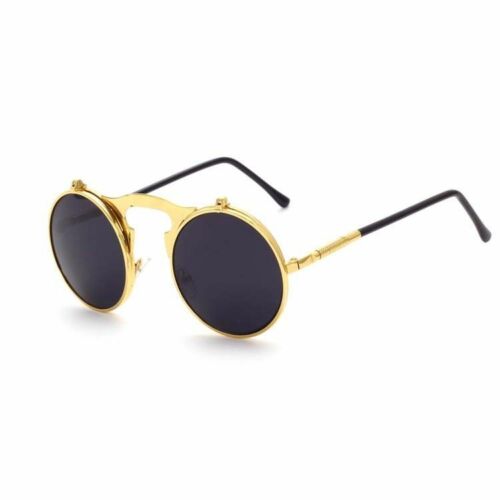 Sunier Lunettes De Soleil Homme Femme Polarisees Métal UV400 Style Steampunk Ronde Rétro