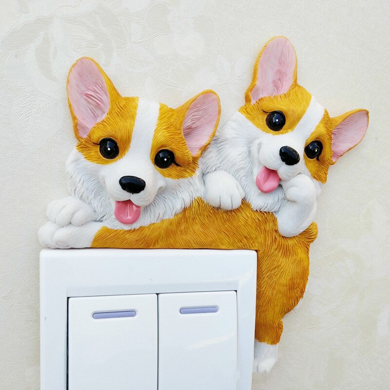 3D Wall Switch Stickers On The Wall Home Decorating Items Light Resin Socket Kawaii Dog Baby Children's Room Livingroom Sticker