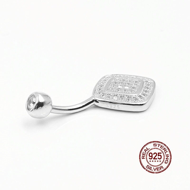 Hallolook – Piercing de nombril carré Double couche en argent Sterling 925, anneaux de nombril en Zircon, bijoux pour femmes