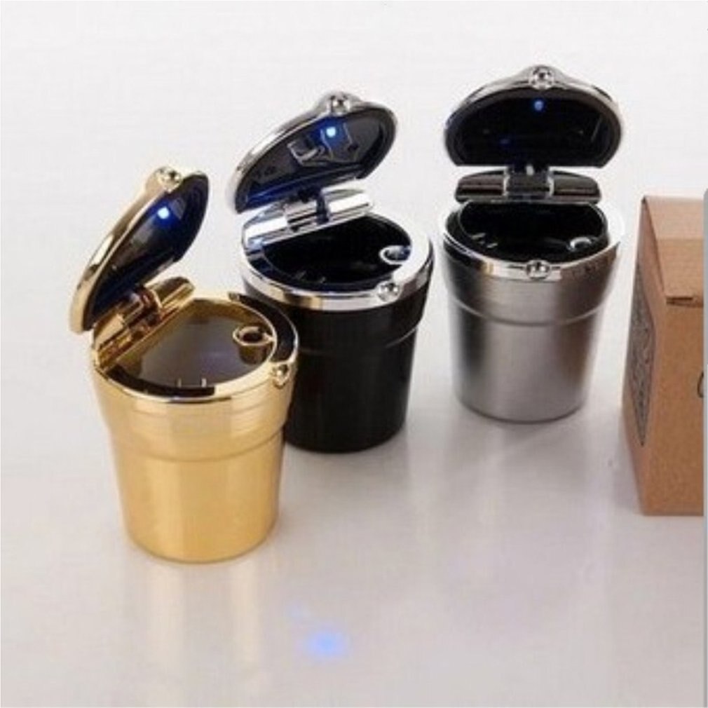 Auto asbak led licht asbak vierkante metalen auto asbak