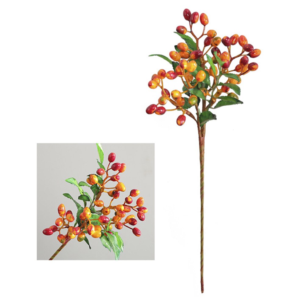 5 vorken kunstbloem bessen fruit plant tak kunstbes levendig rode hulst bessen huis guirlande bruiloft decoratie: Oranje