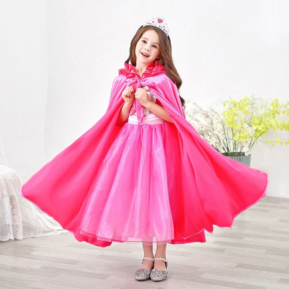Girls Princess Long Cloak Elsa Belle Party Hooded Cloak Cinderella Aurora Ariel Sofia Rapunzel Christmas Cosplay Gown Costumes