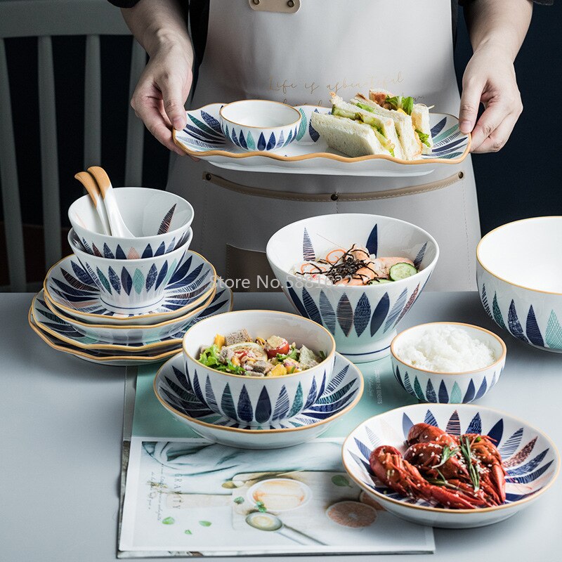 Japońska zastawa stołowa ceramiczna kreatywna ręcznie malowana miska na makaron naczynia ceramiczne płytkie talerze New Arrival miski