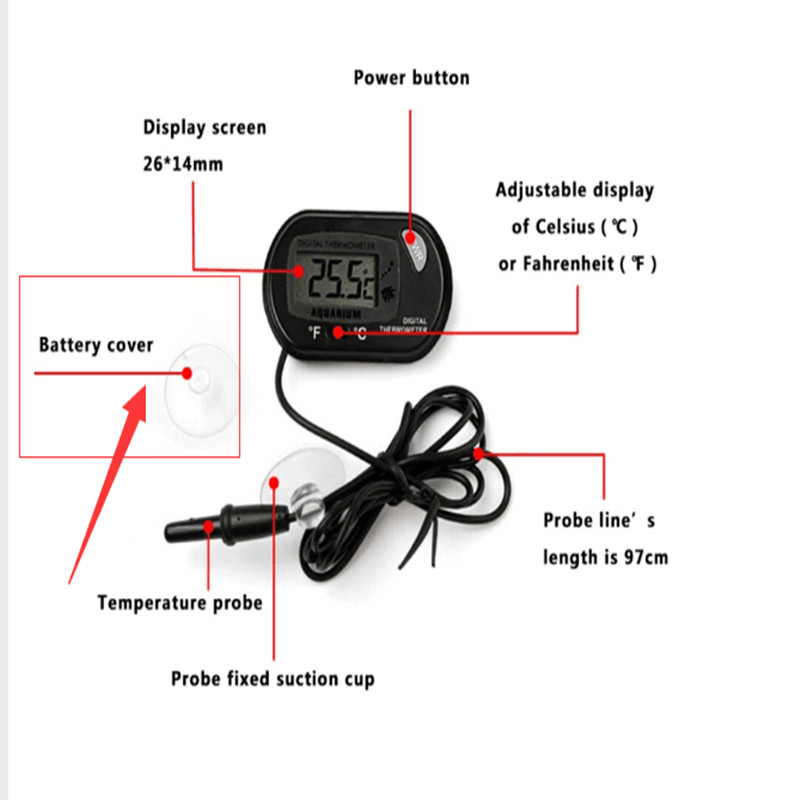 Digital LCD Display Thermometer Temperature Gauge with Sucker for Household Refrigerstor Fish Tank 20%off