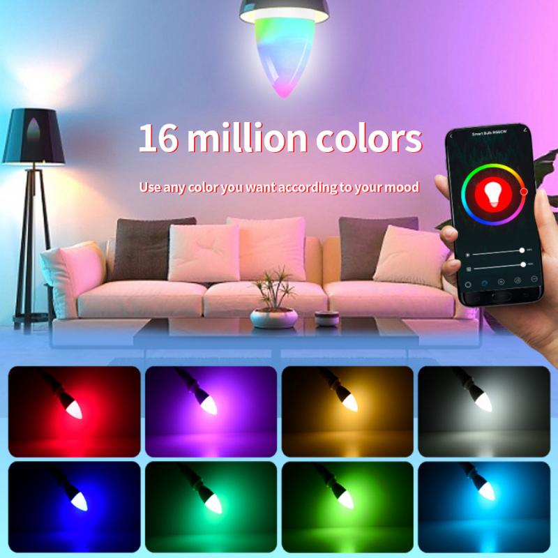 Tuya Wifi Smart Light Bulb E14 Candle Lamp RGB+CW+WW 5W 7W 9W Smart Life APP Voice Control Compatible Alexa Google Dimmable Home