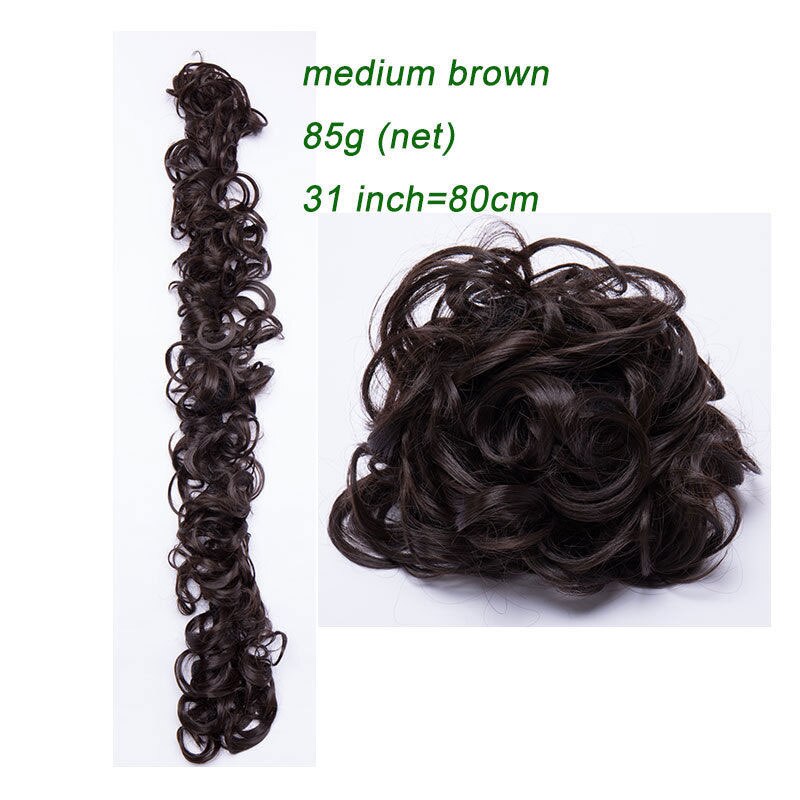 Coiffe à chignon synthétique de 14 couleurs 85g-S-noilite, bandeau caoutchouc de chevelure ébouriffée, postiches de coiffure, scrunchie d'extension capillaire, coiffure longue bouclée retroussée vers l'arrière: 1058