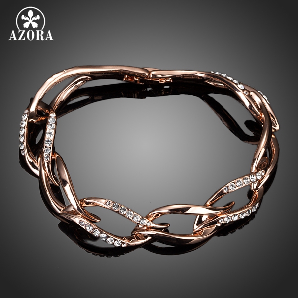 AZORA Latest Rose Gold Color Clear Stellux Austrian Crystal 8 Leaves Connected Bracelet TS0051